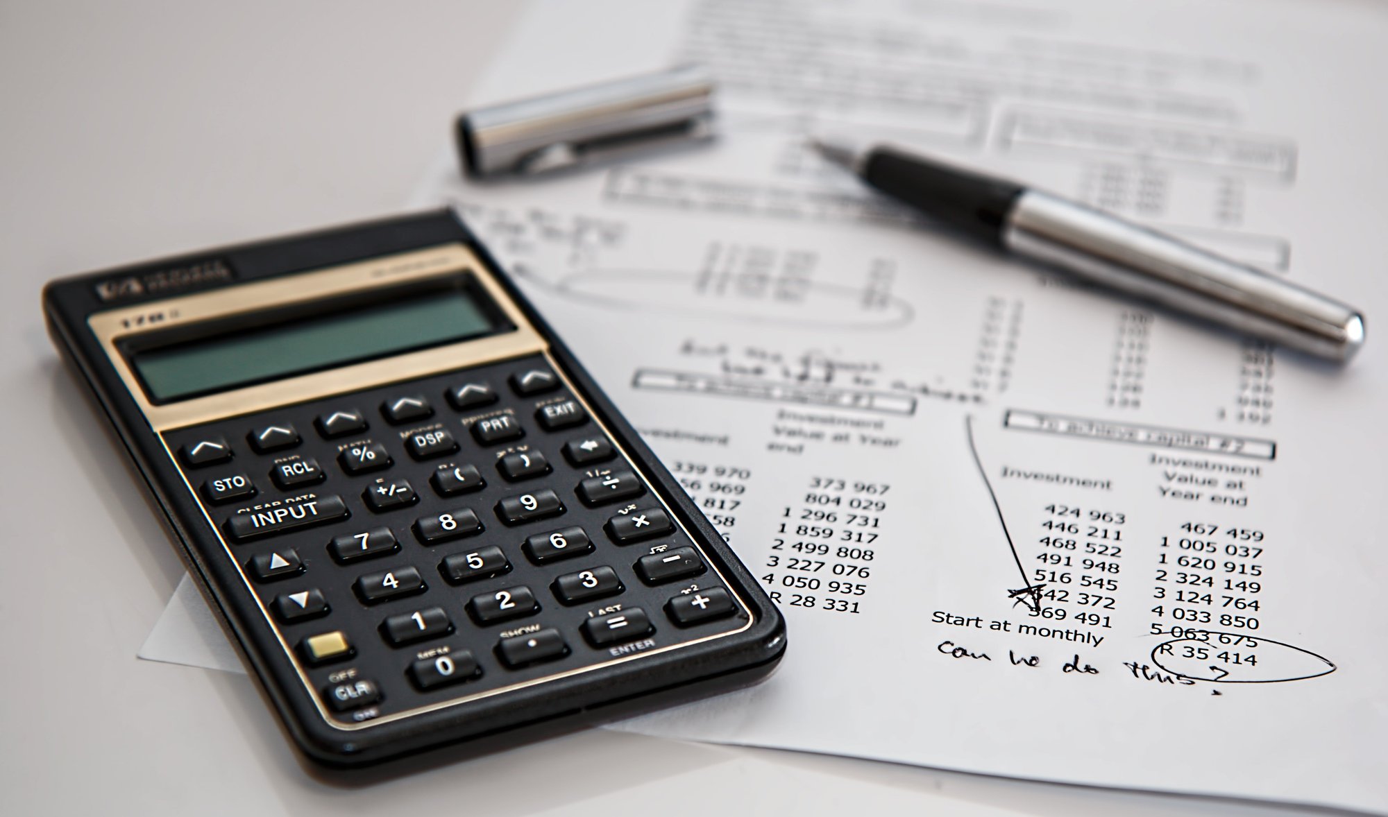 Piece of paper with calculator